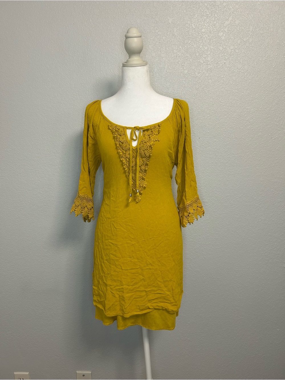 Mavi Crochet-Trim Scoop Neck Dress in Mustard Yellow